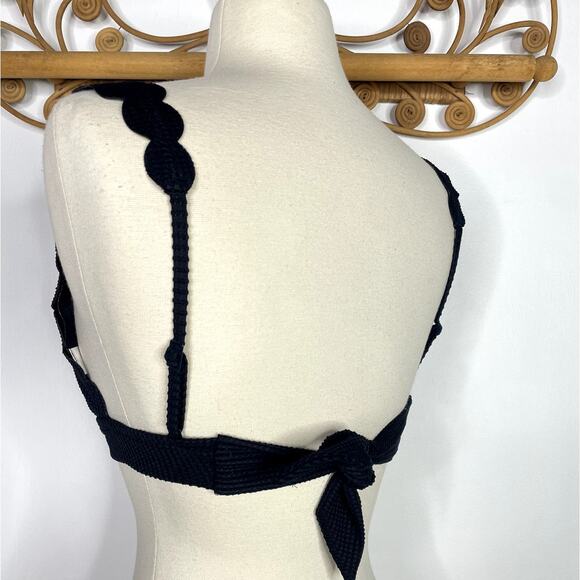 Aerie Waffle Scalloped Tie Longline Triangle Black Bikini Top S - Picture 7 of 7